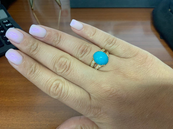 54 Bague en or jaune 18 carats, turquoise Sleeping Beauty et diamants 58 Facettes BA 797