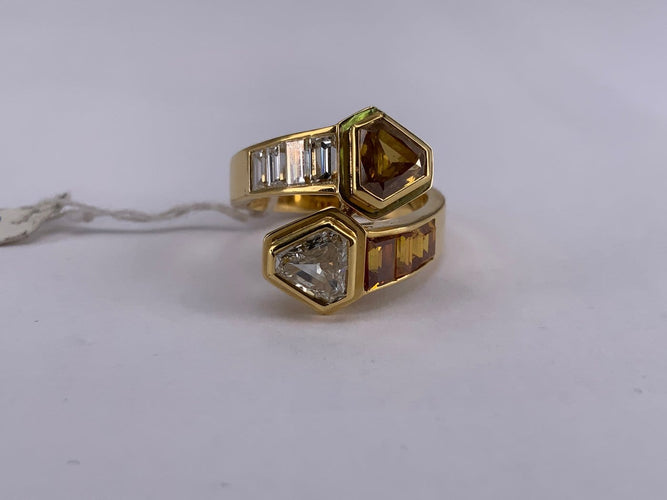 51 Bague Toi et Moi vintage en or jaune, citrine et diamant 58 Facettes BA 763