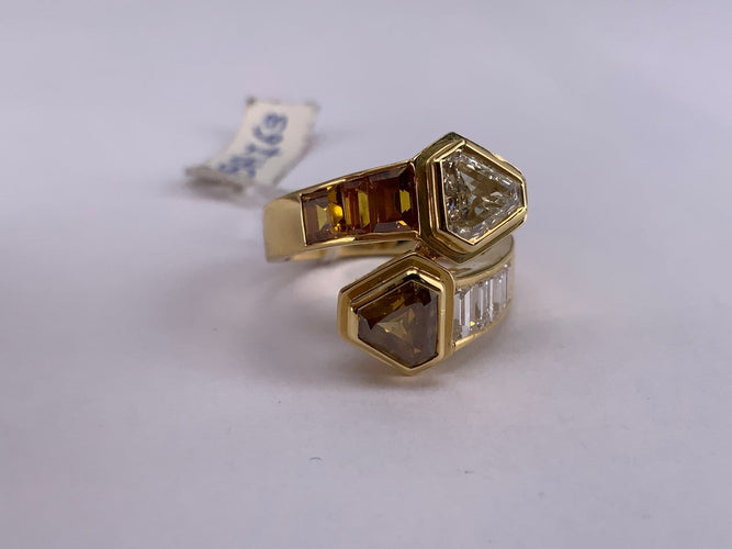 51 Bague Toi et Moi vintage en or jaune, citrine et diamant 58 Facettes BA 763