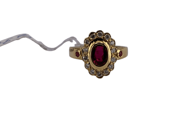 54 Bague vintage en or jaune avec rubis et diamants 58 Facettes BA 97