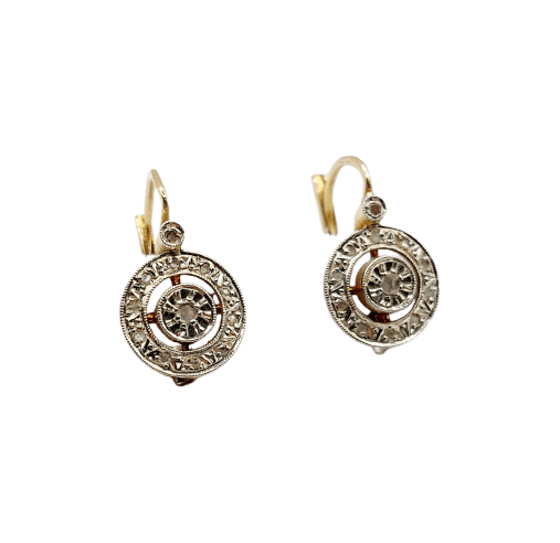Dormeuses cible Art déco - Boucles d'oreilles en or 18k, platine et diamants 58 Facettes A07499