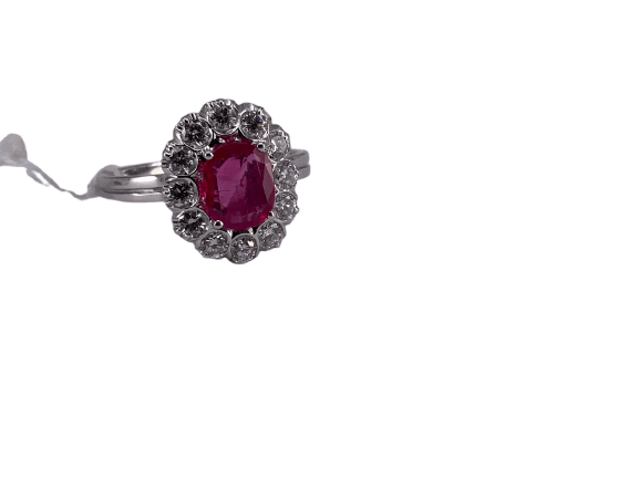 Bague 54 Bague en or blanc avec rubis et diamant 58 Facettes BA 504