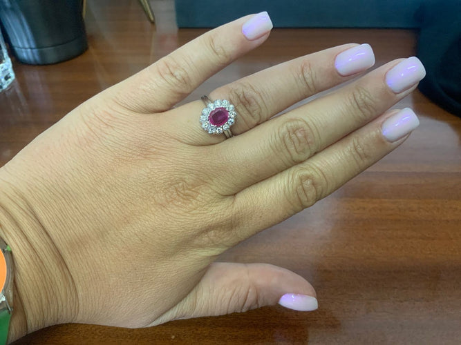Bague 54 Bague en or blanc avec rubis et diamant 58 Facettes BA 504