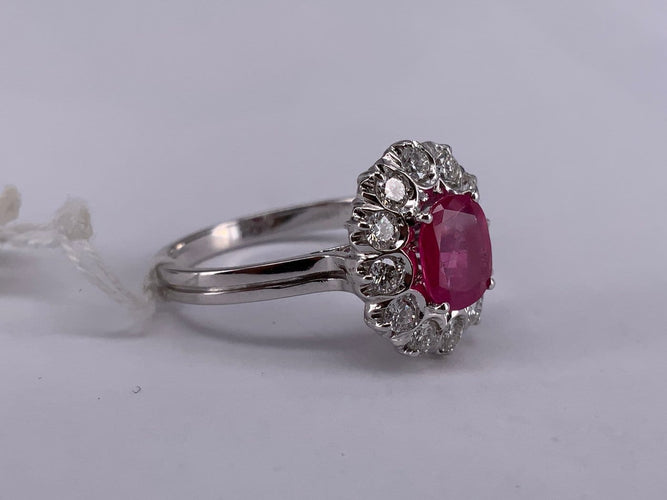 Bague 54 Bague en or blanc avec rubis et diamant 58 Facettes BA 504
