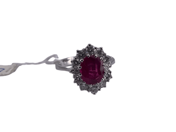Bague 53 Bague en or blanc avec rubis et diamants 58 Facettes BA 523