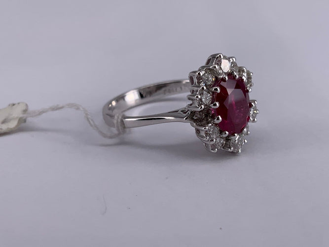 Bague 53 Bague en or blanc avec rubis et diamants 58 Facettes BA 523
