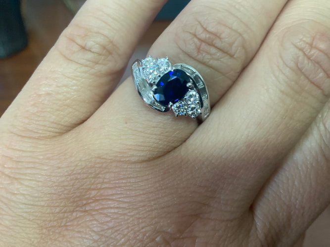 Bague 54 Art déco - Bague en or blanc, saphir de Ceylan et diamants 58 Facettes BA 432