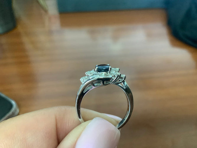 Bague 54 Art déco - Bague en or blanc, saphir de Ceylan et diamants 58 Facettes BA 432