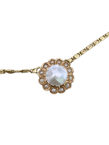 Vintage hangerketting in 18 kt geelgoud en parel 