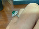 Bague 54 Bague en or blanc avec émeraude cabochon et diamant 58 Facettes BA 498