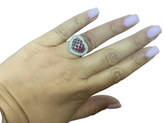Bague 54 Bague cœur vintage en or blanc avec rubis et diamants 58 Facettes BA 1003