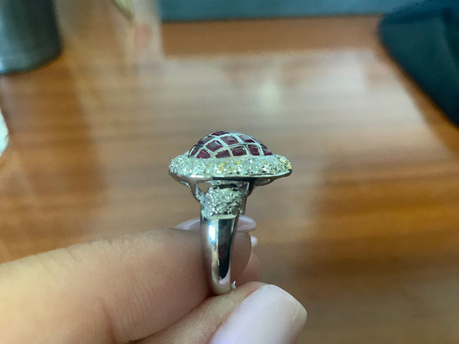 Bague 54 Bague cœur vintage en or blanc avec rubis et diamants 58 Facettes BA 1003