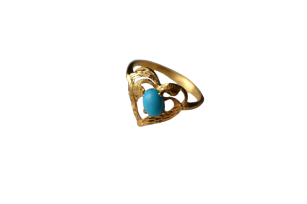 Bague 58 Bague cœur en or jaune et turquoise reconstituée 58 Facettes Ref526