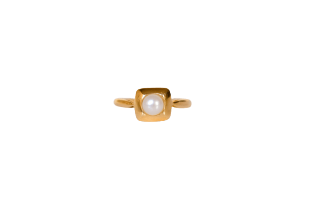 Bague 57 Bague carrée en or jaune 18 carats et perle de culture 58 Facettes Ref 3243
