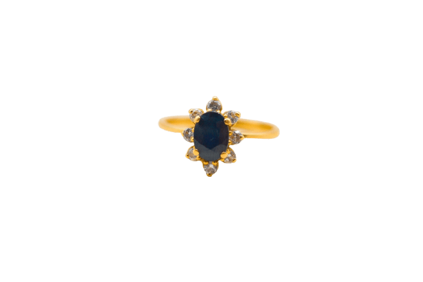 Bague 53 Bague marguerite en or jaune 18 carats, saphir et diamants 58 Facettes 3985