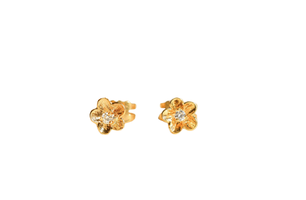 18K黄金与钻石花卉耳环 