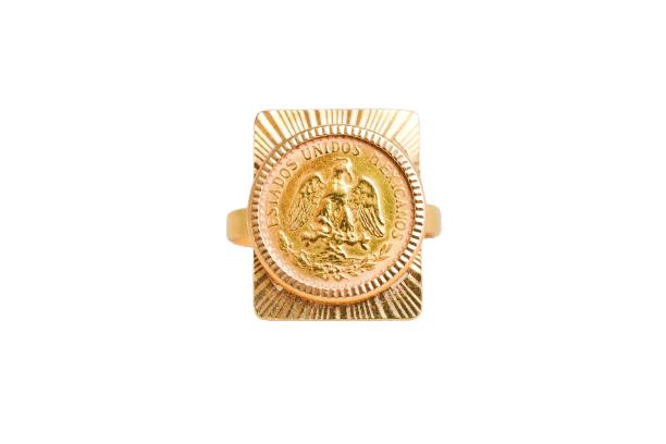 Bague 53 Bague pièce Dos Pesos mexicaine en or jaune 58 Facettes 666
