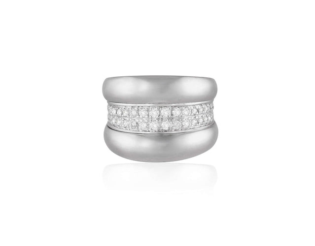 Bague 52 Chopard - Bague bombée en or gris et diamants 58 Facettes 259211