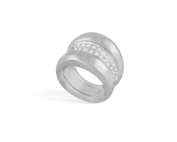 Bague 52 Chopard - Bague bombée en or gris et diamants 58 Facettes 259211
