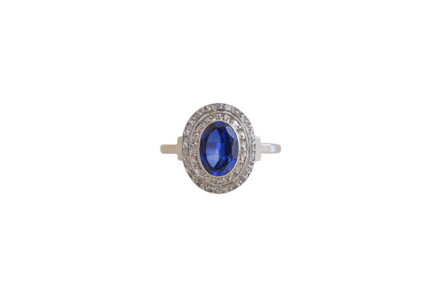 Bague 51 Bague en or blanc 18K, saphir synthétique et diamants 58 Facettes 4166
