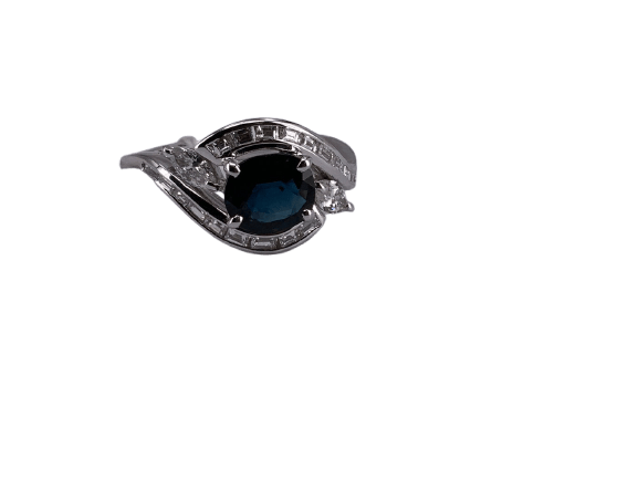 52 Bague baroque en or blanc 18 carats, saphir et diamant 58 Facettes BA 433