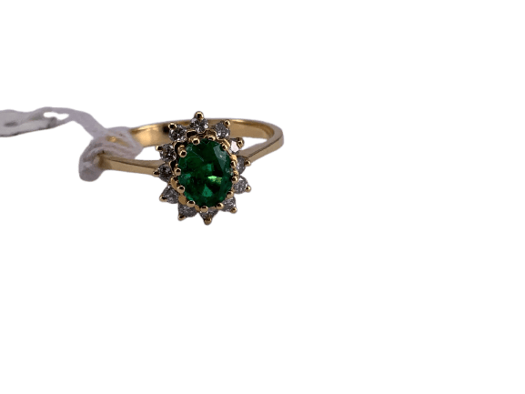 Ovale ring Margriet in geelgoud, smaragd en diamanten 