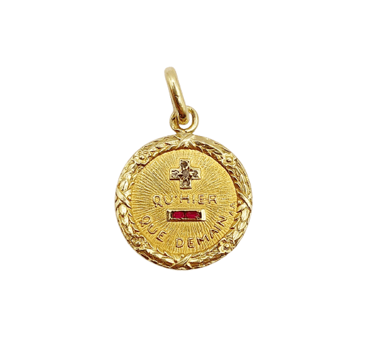 Pendentif Augis - Pendentif médaille d'amour en or 18k, rubis et diamant 58 Facettes A07667