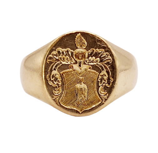 Siegelring Antik in 18 Karat Roségold mit Eulenwappen 