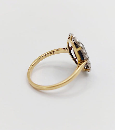 Bague 55.5 Bague marguerite antique en or 18k, saphir et diamants taille rose 58 Facettes A07671
