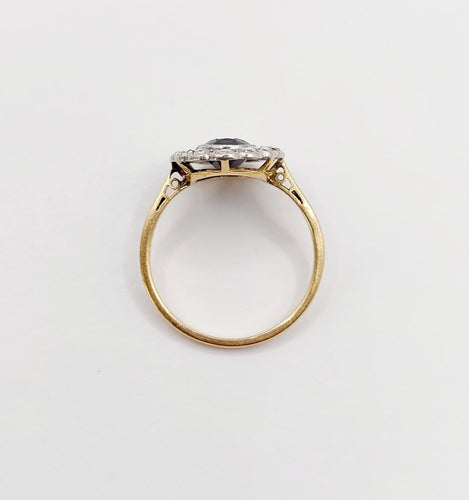 Bague 55.5 Bague marguerite antique en or 18k, saphir et diamants taille rose 58 Facettes A07671