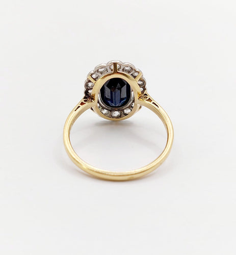 Bague 55.5 Bague marguerite antique en or 18k, saphir et diamants taille rose 58 Facettes A07671
