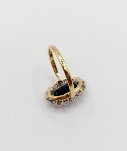 Bague 55.5 Bague marguerite antique en or 18k, saphir et diamants taille rose 58 Facettes A07671