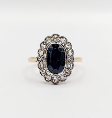 Bague 55.5 Bague marguerite antique en or 18k, saphir et diamants taille rose 58 Facettes A07671