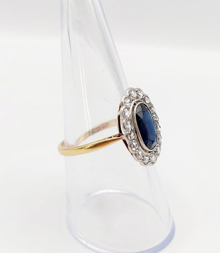 Bague 55.5 Bague marguerite antique en or 18k, saphir et diamants taille rose 58 Facettes A07671