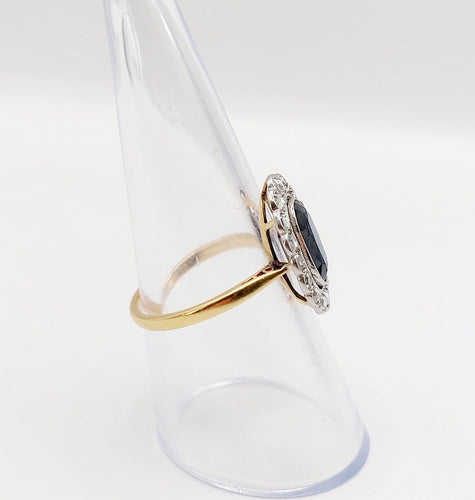 Bague 55.5 Bague marguerite antique en or 18k, saphir et diamants taille rose 58 Facettes A07671