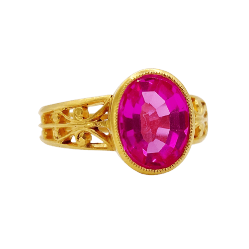 Anillo Sello Art nouveau en oro de 18k y rubí sintético 