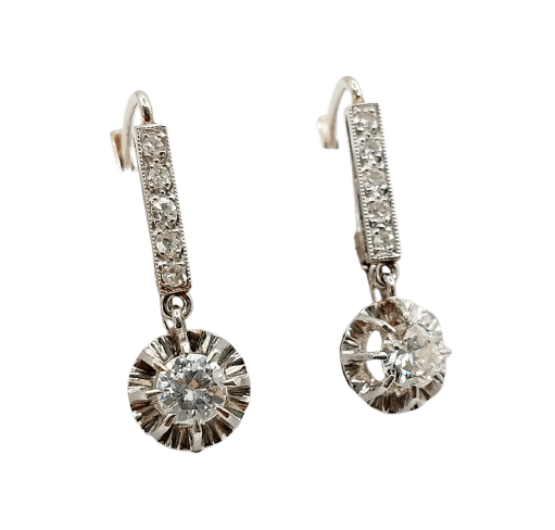 Náušnice s klapkou Art Deco z 18k bílého zlata, Platina a diamanty 