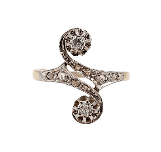 49 Bague toi et moi en or 18K et platine, diamants 58 Facettes A07655