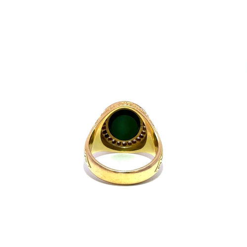Bague 51 Bague chevalière en or jaune avec camée vert et diamants 58 Facettes 50486