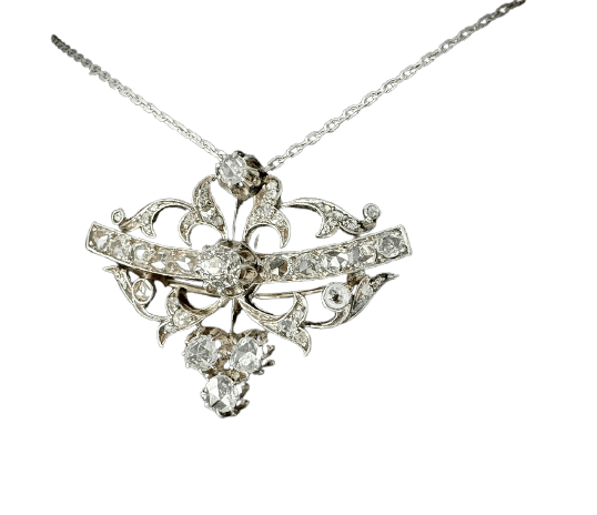 Belle Époque - Broche pendentif en or jaune, platine et diamants 58 Facettes Broche 2