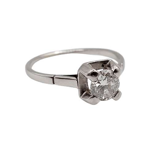50 Bague solitaire Art déco en or blanc 18K, diamant 0,50 ct 58 Facettes A07624