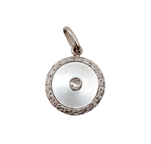 Art déco - Pendentif cible en or 18k, platine, diamant et nacre 58 Facettes A07617