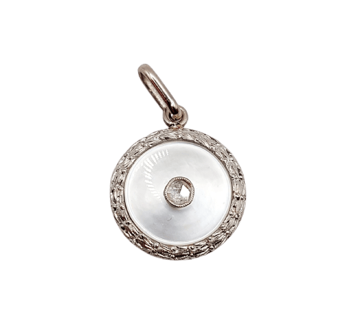 Pendentif cible Art déco en or 18k, platine, diamant et nacre 58 Facettes A07618
