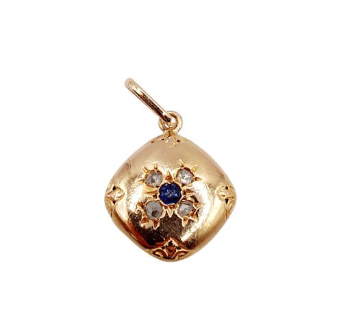 Pendentif Pendentif fleur antique en or rose 18k, saphir et diamants 58 Facettes A07609