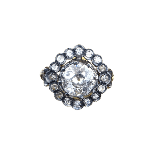 Anello in oro giallo 18 ct, argento e diamanti 