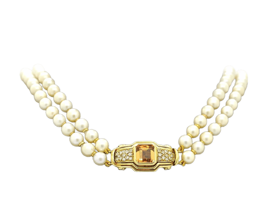Damiani - Collier en or 18 kt, perles Akoya et diamants