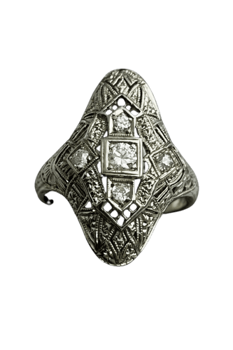 Bague 54 Art Nouveau - Bague en or blanc diamants 58 Facettes