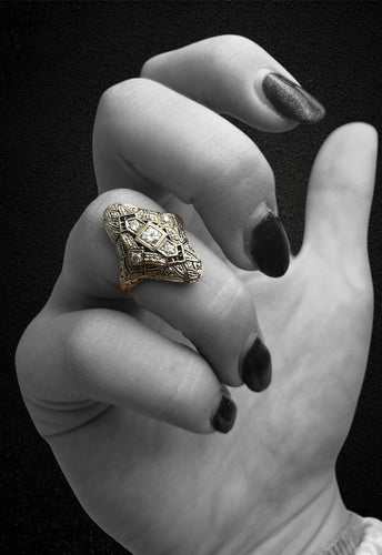 Bague 54 Art Nouveau - Bague en or blanc diamants 58 Facettes