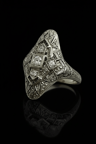 Bague 54 Art Nouveau - Bague en or blanc diamants 58 Facettes