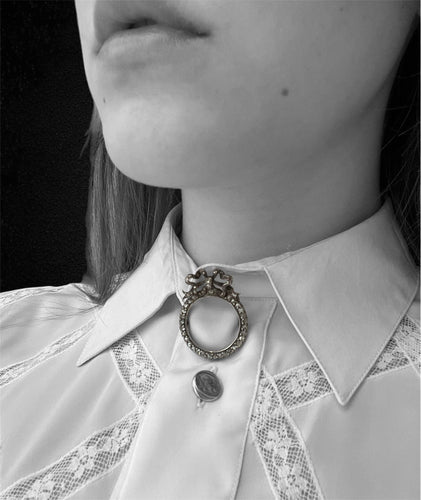 Broche Spilla vittoriana en or rose et argent, vers 1830, diamants 58 Facettes